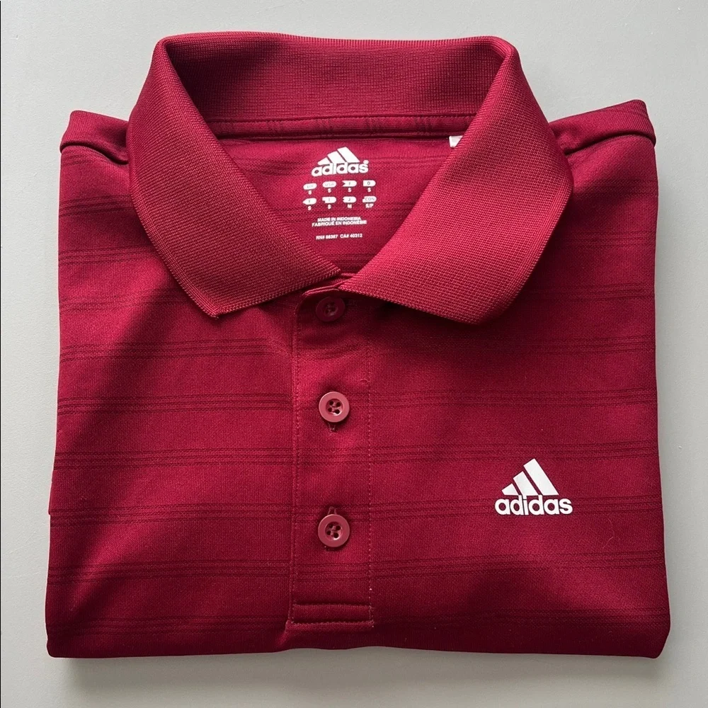 Adidas Athleisure Polo Burgundy Stripe Size Small